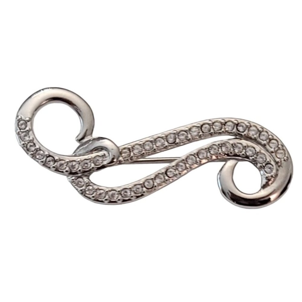 Swarovski Silver-Tone Clear Crystal Curved Pin Brooch, Swan Marked M1008